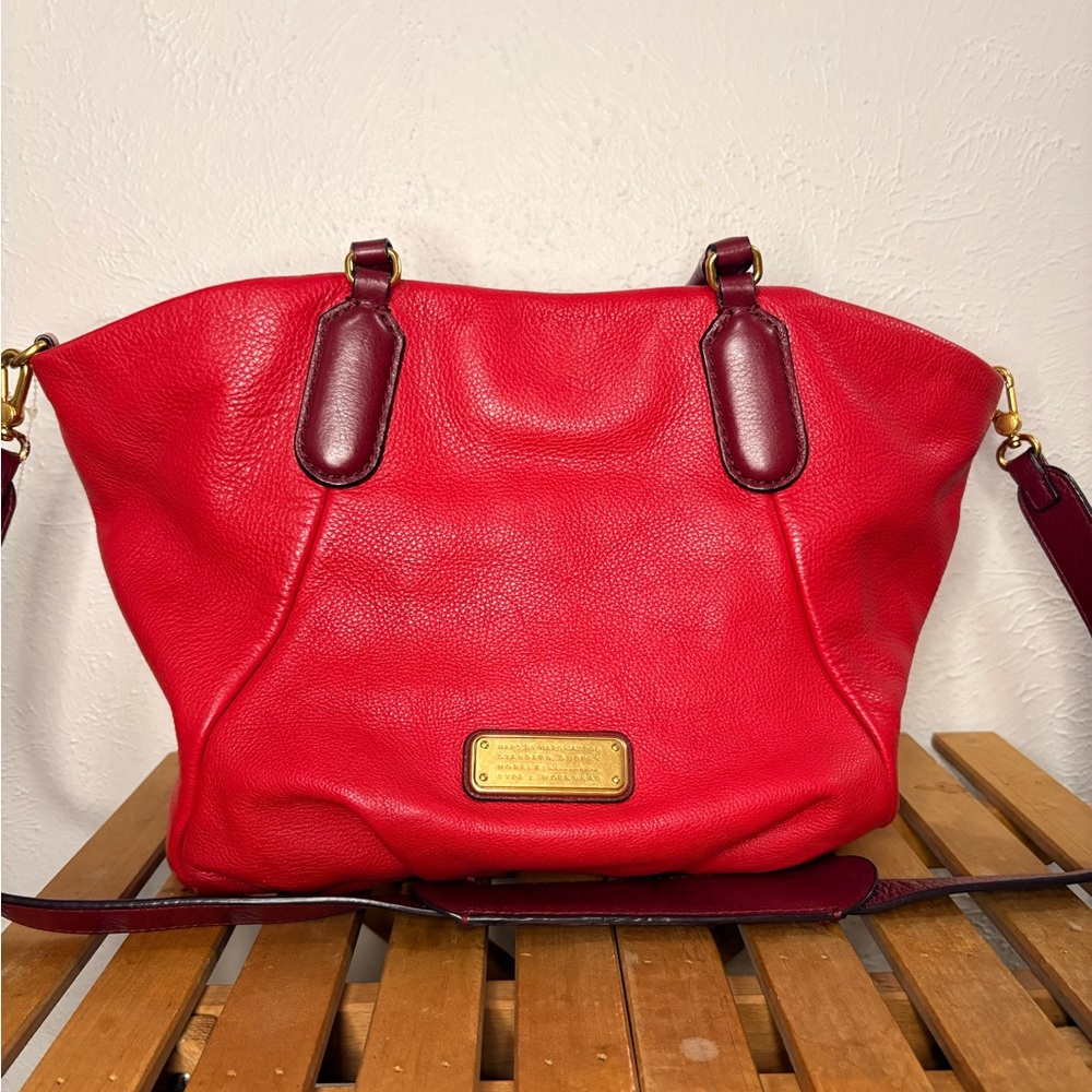 Marc By Marc Jacobs Red Leather Shoulder Bag with Burgundy Trim
